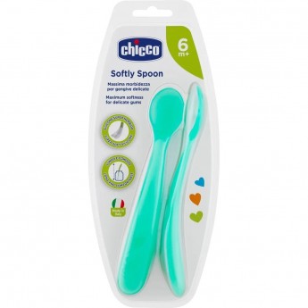 Ложка мягкая CHICCO силиконовая 6м+, голубая (2шт)