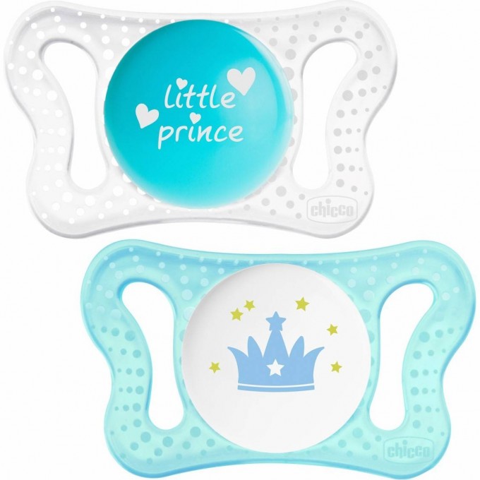 Пустышка CHICCO MICRO для принца, силиконовая, 0-2 мес., 2 шт., корона/нейтральный 310210173